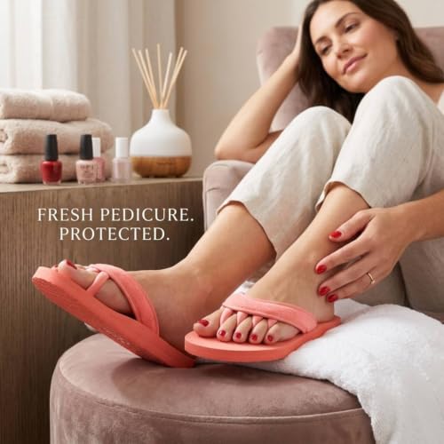 Pedi Couture Pedicure Sandals for Women with Built-In Toe Separators - color: Coral, size: Large