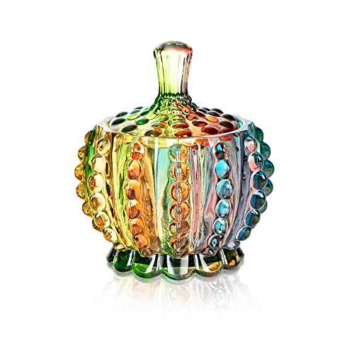 Joeyan 6 oz Colorful Embossed Glass Jars with Lid - Crystal Glass Candy Dishes - Iridescent Candy Jars Jewelry Box for Wedding, Party, Buffet Decorative - color: Colorful-2