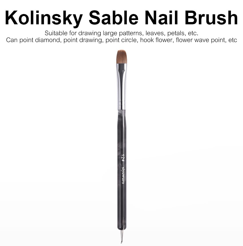 Kolinsky Sable Nail Brush French Nail Brush 2 Way Professional UV Gel Acrylic Nail Art Brush with Dotting Tool for French Manicure Cuticle Clean Up Nail Art Design Brush (12#) - color: 12#