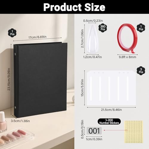 Segbeauty Nail Color Sample Swatches Book, Nail Polish Color Display Swatches Binder Book Black, Gel Press On Nails Organizer Case with 360 False Fingernail Polish Holder Art Salon Storage Boxes - color: Black, size: 9.1 x 6.7 Inch