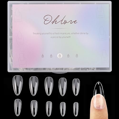 500Pcs Medium Almond Fake Nail Tips Full Cover Clear Acrylic Nails Press on Nails for DIY Nail Art, 10 Sizes - color: A-almond-clear