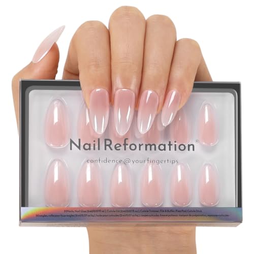 Nail Reformation Soft Fade Press On Nails, Medium Almond, 15 Sizes 30Pcs - color: Soft Fade MA