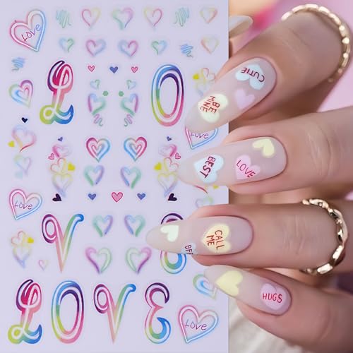 5Pcs Valentine's Nail Art Stickers Rose Heart Flower Nail Stickers 3D Self-Adhesive Love Heart Nail Decals Purple Pink Hollow Heart Nail Design Valentines Nails Supplies for Women Wedding Manicure - style: heart flower