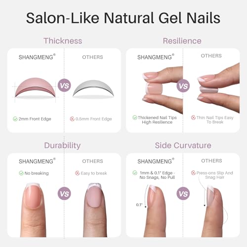 SHANGMENG Press on Nails, Square Short Nude Chrome Fake Nails, Soft Gel - color: Mirror Skin