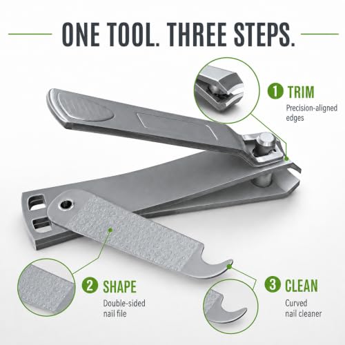 Nail Clippers with Swing Out Nail Cleaner/Nail File - Fingernail Clippers/Toe Nail Clippers. Sharp Stainless Steel with Wide Easy Press Lever