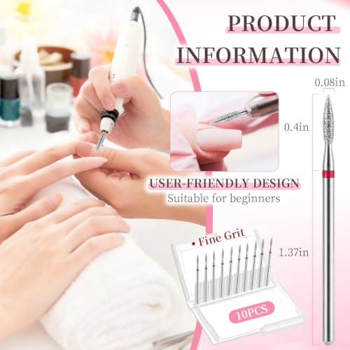 10PCS Flame Nail Drill Bits, 3/32'' Diamond Cuticle Bit for Electric Nail File Machine, Carbide Flame Bit for Cuticle Removal Dead Skin Callus, Manicure Pedicure Kit with Storage Case (Fine Grit) - color: Fine Grit