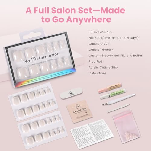 Nail Reformation Press On Toenails, Creamy Short Square Fake Toe Nails - color: White Tea