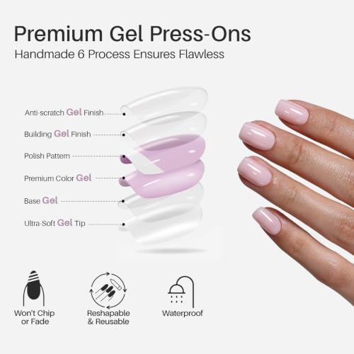 SHANGMENG Press on Nails, Square Short Milky Pink Fake Nails, Soft Gel - color: Baby Pink Jelly