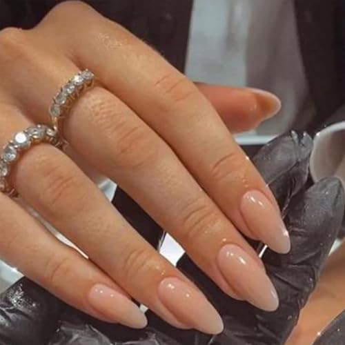 Nude Press on Nails Almond Long Glossy Fake Nails for Women - color: 06-Nude