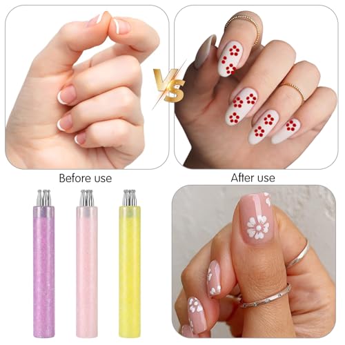 3 Pack 5 Petal Flower Nail Dotting Pen, Ball Tip Nail Polish Pens