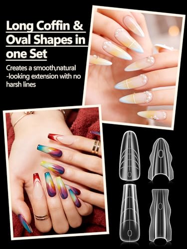 EBANKU Poly Nail Gel Sandwich Nail Form 240 Pcs Reusable Top & Bottom - color: Long Coffin & Almond