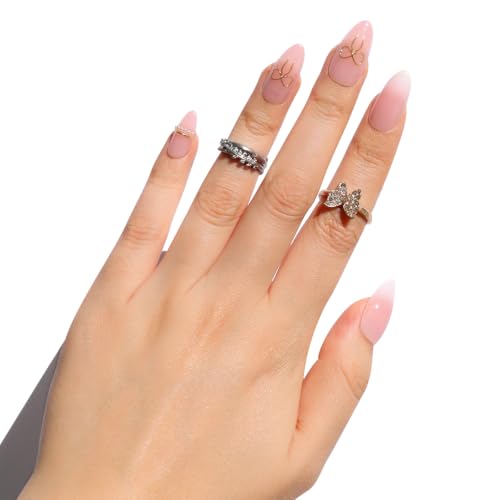 Nail Reformation Press On Nails, Golden Bow Medium Almond Fake Nails 30 Pcs - color: Golden Bow