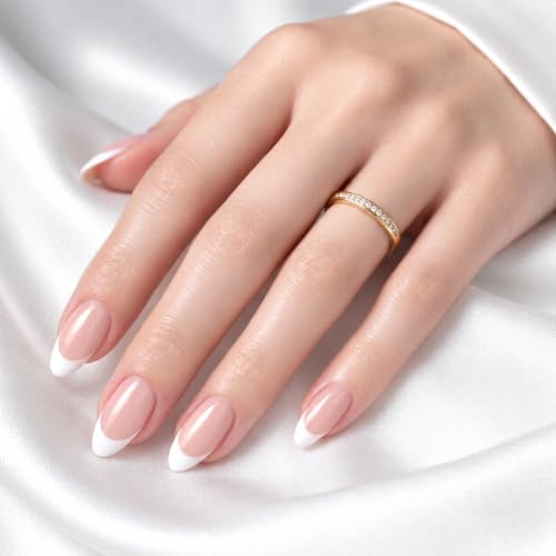 Press on Nails Short French Tip Almond Acrylic Press On Fake Nails 32pcs