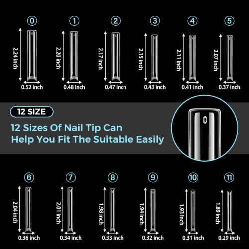 TOMICCA Extra Long Square Nail Tips 312Pcs XXXL Half Cover Acrylic Nails