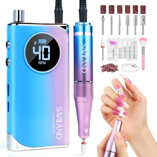 SAVILAND Electric Nail Drill 40000RPM Nail Drill Professional Machine with Nail Kit Portable Electric Nail File Electric for Nail Supplies Rechargeable Manicure Pedicure Salon Home - color: Bronze