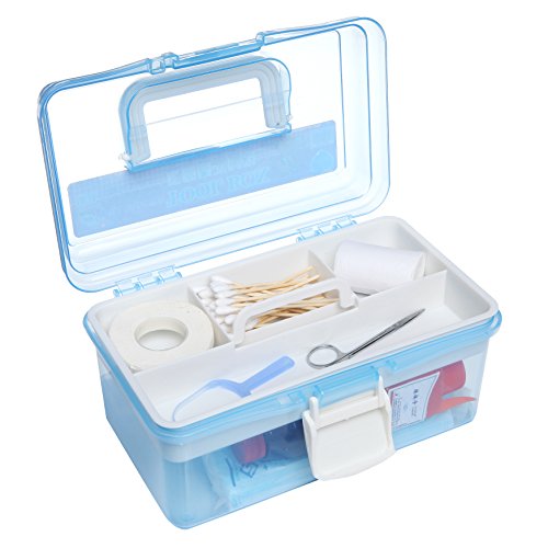 MyGift 10 Inch Blue Plastic Storage Box With Removable Tray Organizer