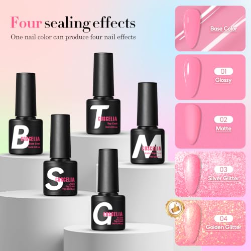 COSCELIA Gel Nail Polish Set 25 Colors Red Pink White All Seasons Nail Gel with Nail Lamp Base Top Coat Long-Lasting Nail Gel Manicure Kit Gift for Women - color: All