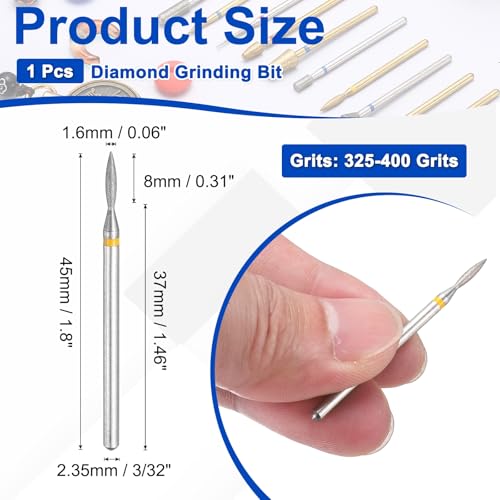 Diamond Grinding Bit, 325-400 Grit 1.6x8mm Oval Head - color: Yellow, size: 1.6x8mm