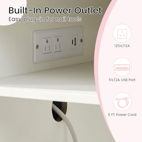 Manicure Table Nail Desk for Nail tech, 56 Inch Beauty Nail Table w/3 Cabinet+3 Drawers+3 Layers Open Cabinet+1 Open Drawer + 1 Power Outlet for Professional Salon Manicure Workstation