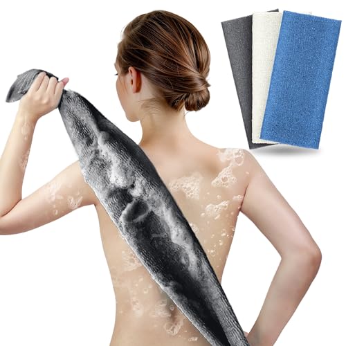 ARCH&M Exfoliating Back Washcloth & Body Scrubber, 3 Pack, 35-Inch - style: Black Off-White Navy-Blue