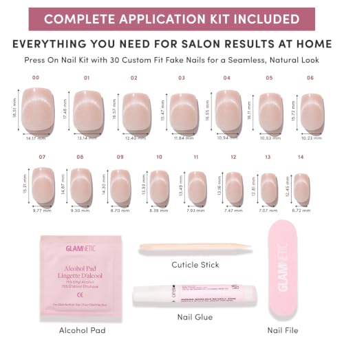 Glamnetic Press On Nails - Short Squoval, Cat-Eye Fake Nails 30 Pc Full Kit - color: Pixie Dusted - Light Pink Cat-Eye French Tip