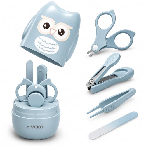 Baby Nail Kit, 4-in-1 Baby Nail Care Set with Cute Case, Baby Nail Clipper, Scissor, Nail File & Tweezer, Baby Manicure Kit and Pedicure kit for Newborn, Infant, Toddler, Kids-Owl Blue - color: Blue