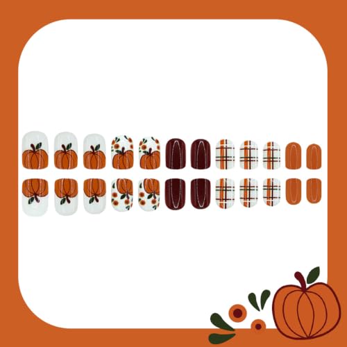 Fall Press on Nails, Thanksgiving Day False Nails, Short Square, 24Pcs - color: Style-24