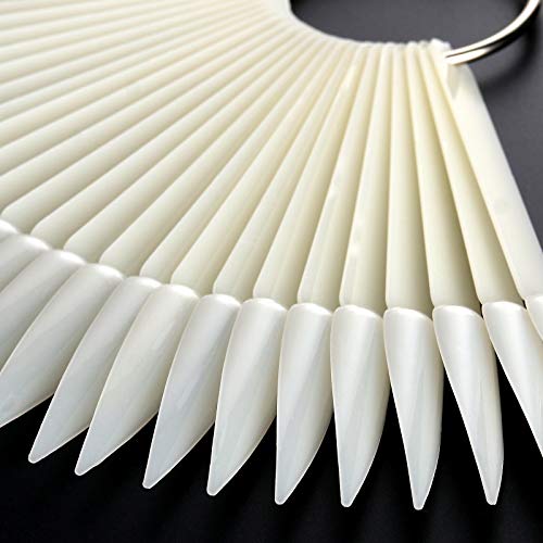 KINJOEK 3 Set Total 150 Pointed Tips Natural Nail Swatches Sticks, Nail Art Supplies Stiletto Practice Tips Display Board Sample Sticks with Ring for Nail Art Polish Color Test Display Home DIY
