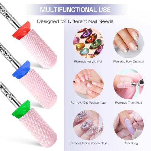 3Pcs 3/32" Safety Ceramic Nail Drill Bits for Acrylic Gel Removal Nail Prep - color: Pink