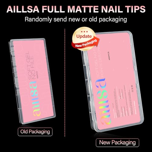 AILLSA Medium Square Nail Tips 450PCS Full Cover Nail Tips Matte Acrylic