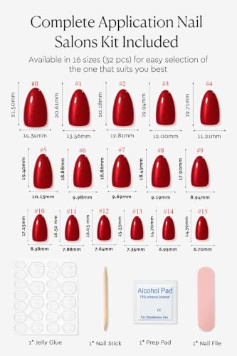 AzureBeauty Short Almond Press On Nails, Ruby Velvet, 32 Pcs 16 Sizes - color: B3-Ruby Velvet
