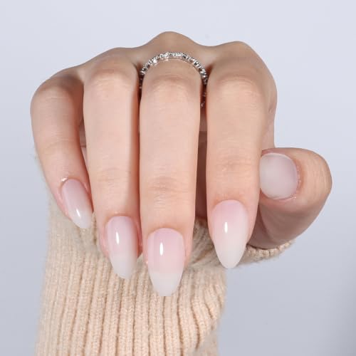 Milky White Press On Nails, Short Almond, Glossy Skin Tone Glue On Nails - color: B5-Light Nude