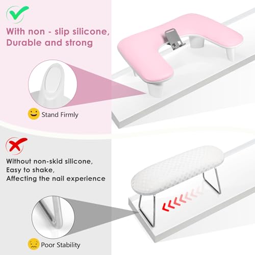 LIONVISON Arm Rest for Nails Tech: U Shaped Ergonomic Nail Hand Rest Stand PU Leather with Rotating Phone Holder for Nail Salon Manicurist (Pink) - color: Pink with Phone Holder