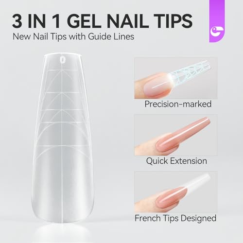 gelike ec Nail Tips for Salon: 100Pcs Coffin 3-in-1 Quick French Matte Tips - color: D-Coffin Dual Forms