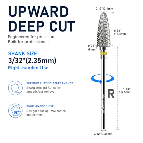 XF Super Cut Flame Nail Drill Bit, 3/32", Right-Handed Use - size: Extra Fine