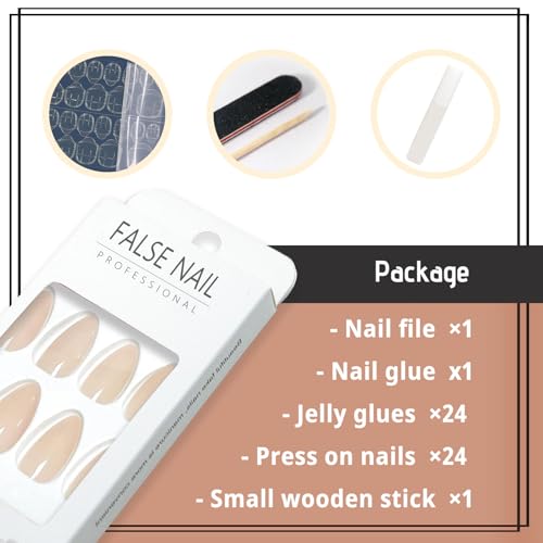Nude Press on Nails Almond Long Glossy Fake Nails for Women - color: 06-Nude
