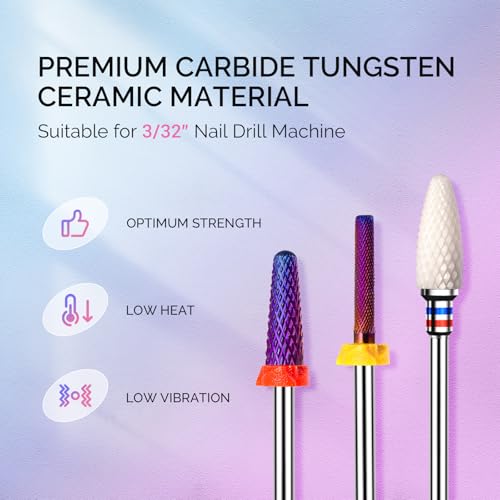 MelodySusie 3Pcs Nail Drill Bits Set, 3/32'' Carbide Tungsten Ceramic Bits, Flame, Nature Nail Buffer and Cone Shape Bits, Suitable for Manicure Pedicure Cuticle Gel Acrylic Remover - size: D Set
