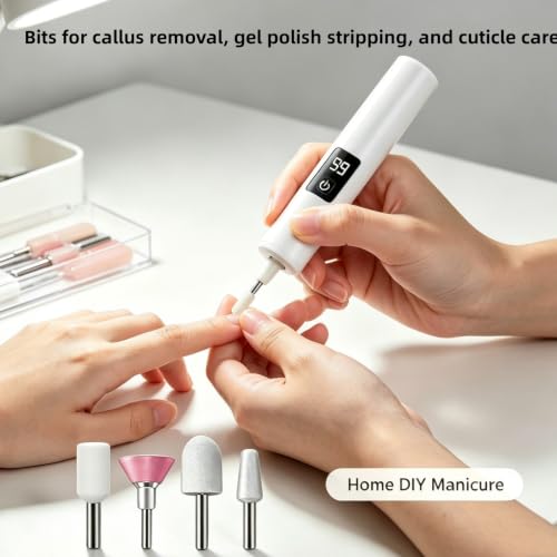 Cordless Electric Nail File 3-Speed Rechargeable Nail Drill with LED Light