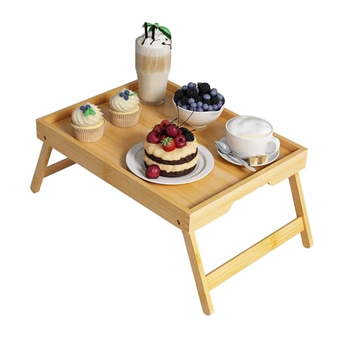 Youpehom Bamboo Bed Tray Table with Folding Legs, Large, Bamboo - color: Bamboo, size: Large