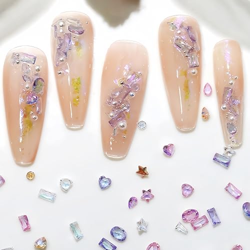 150pcs Colorful Zircon Mini Nail Rhinestones Clear Rhinestones for Nails Design 3D Heart Star Nail Charms and Gems Shiny Zircon Diamonds Nail Accessories Luxury Crystal Jewel for Women Nail Supplies - color: pink
