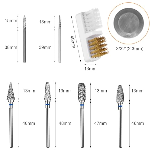 Gjinxi 6 Pack Professional 3/32 Inch Nail Drill Bits Set