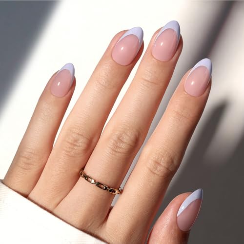Beetles Blue French Tips Press On Nails, Short Almond 160 Pcs - color: 5 - Blue French - S