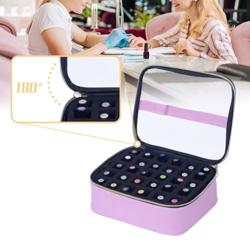 Small Clear Nail Polish Case Holds 30 bottles(15ml-0.5fl.oz) Nail Polish Organizer Multifunctional Nail Polish Bag organizer, Cosmetic Travel Makeup Cases for Women, Pink - color: Pink 30B, size: 1Pcs-30 bottles