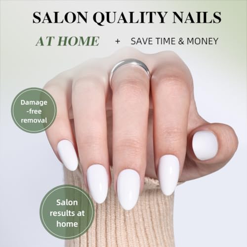 White Press On Nails - White Nails Almond Fake Nails - color: 2B - Cream White