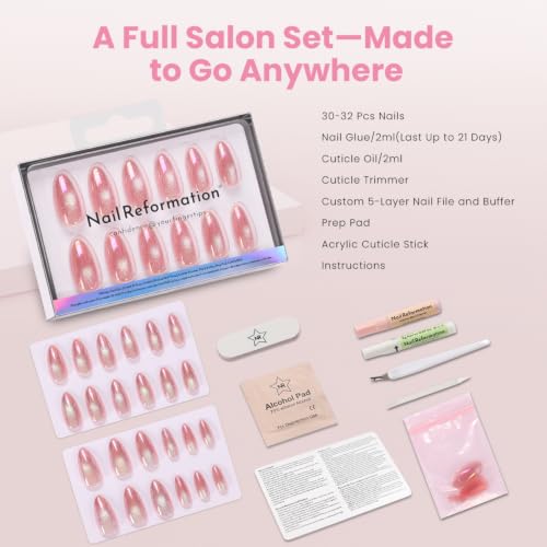 Nail Reformation Press On Nails, Glitter Pink Medium Almond Fake Nails - color: Glitter Pink