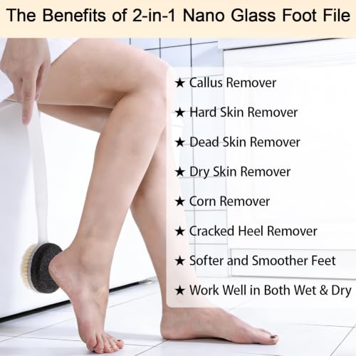 Pumice Stone Brush for Feet with 13.7" Long Handle, 2-in-1 Shower Foot Scrubber Callus Remover Pedicure Tool, Dead Skin Remover, Back Scrubber Body Brush for Shower Deep Cleansing Clear White - color: Clear White, Black Pumice Brush