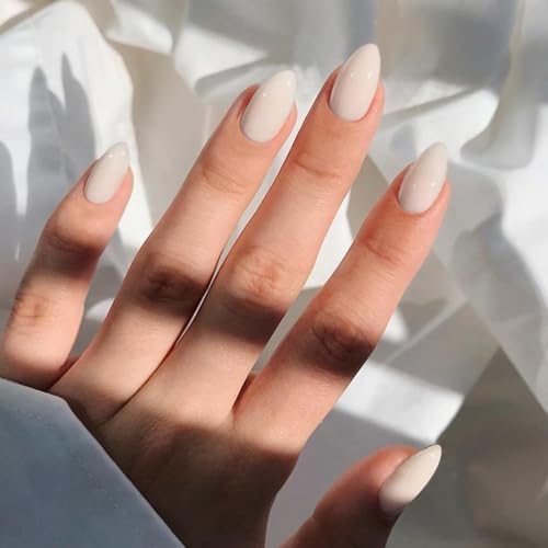 Milky White Acrylic Press on Nails Short Almond Shaped Fake Nails - color: 03-Short White
