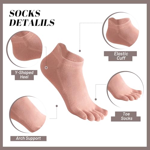 Toe Socks Women, Ankle Cotton Five Fingers Socks for Running - color: 5 Pairs Multicolor-pink Blue