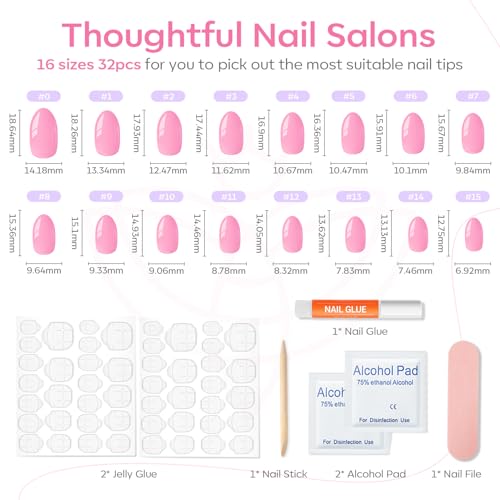 modelones Short Press on Nails, Pink Oval Fake Nails Kit Nails Press Ons - color: A4-Pink