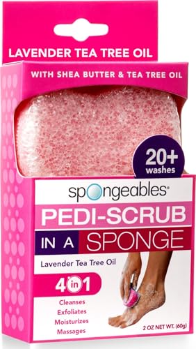 Spongeables Pedi Scrub Foot Exfoliating 20+ Wash Sponge, Lavender, 1 Count (Pack of 12) - color: Lavender Tea Tree Oil, size: 1 Count (Pack of 12)